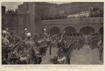 Bůh ochraňuj krále, proklamace na Velkém dvoře, St James